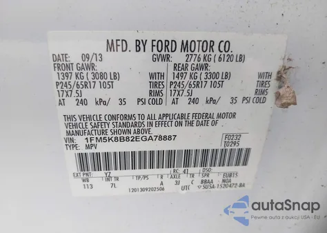 2014 Ford Explorer из США, поврежденный, VIN 1FM5K8B82EGA78887